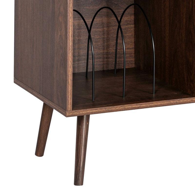 Ceviz Rengi Endüstriyel Ahşap Metal Bölmeli Plak Dolabı 80x115x40 cm - 81673