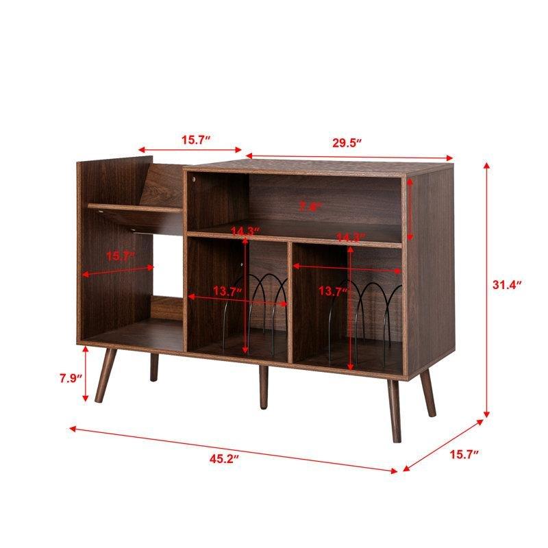 Ceviz Rengi Endüstriyel Ahşap Metal Bölmeli Plak Dolabı 80x115x40 cm - 81673
