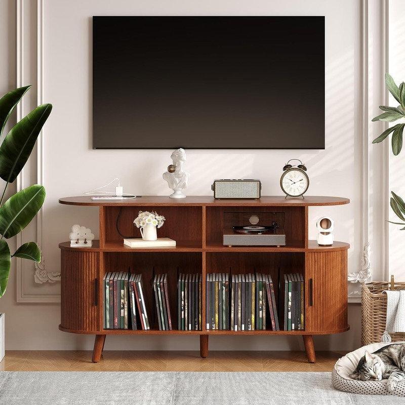 Ceviz Rengi Endüstriyel Ahşap Plak Dolabı 140x39x77 cm Açık Raflı Şarj İstasyonlu - 81520