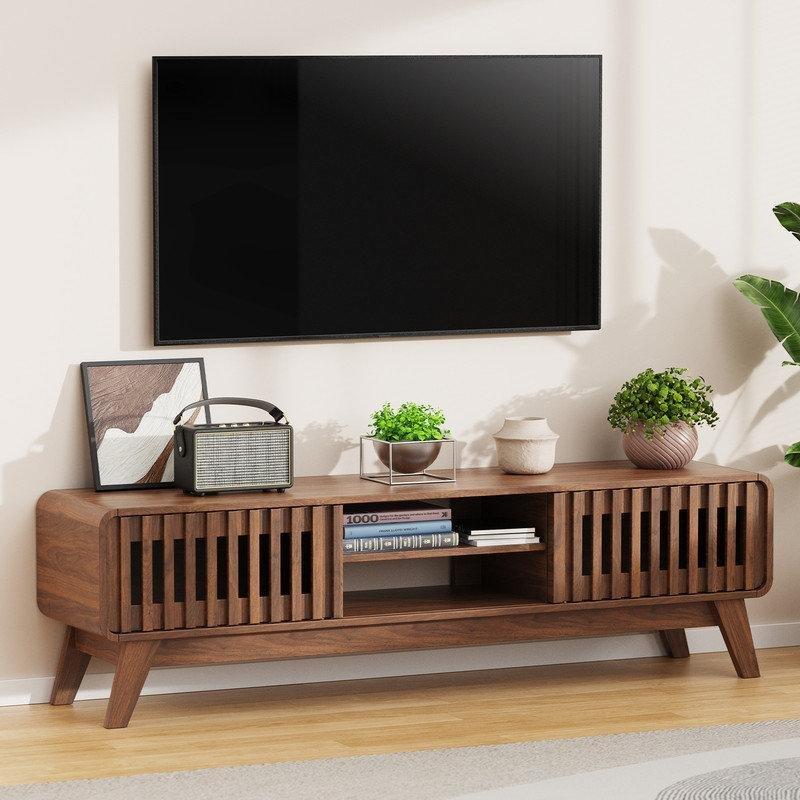 Ceviz Rengi Kafesli Kapılı Yüzyıl Ortası Modern Plak Dolabı 150 cm - 81748