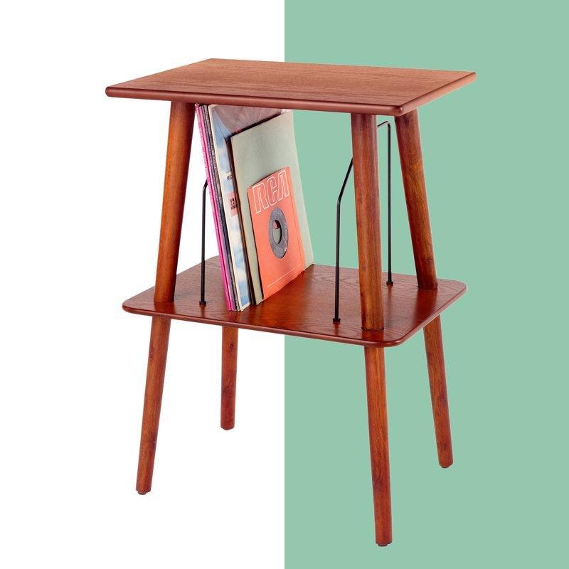 Ceviz Rengi Masif Ahşap İki Raflı Plak Dolabı 64 cm Yüksekliğinde - 81466