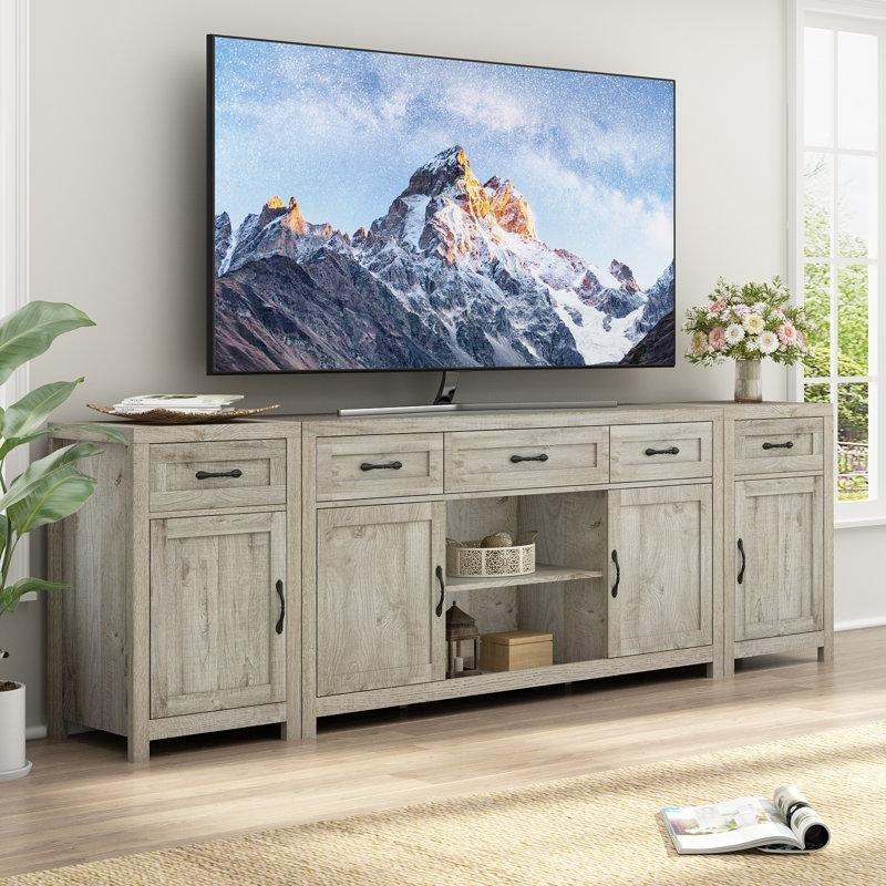 Ceviz Rengi MDF Tv Konsolu 240 cm Genişliğinde 5 Çekmeceli 4 Kapaklı Depolama Ünitesi - 80938