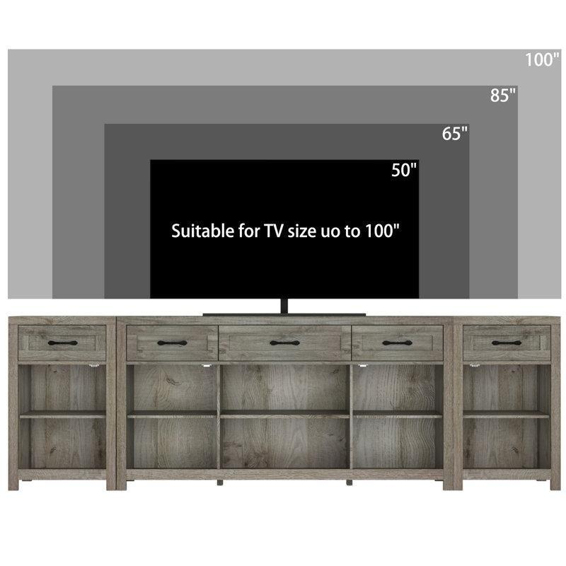 Ceviz Rengi MDF Tv Konsolu 240 cm Genişliğinde 5 Çekmeceli 4 Kapaklı Depolama Ünitesi - 80938