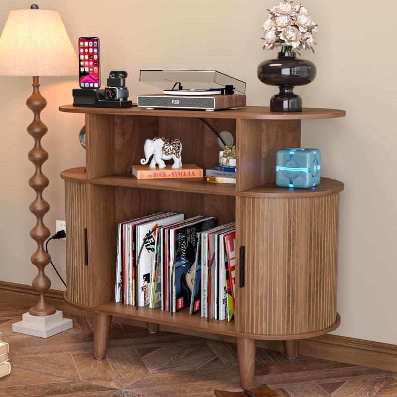 Ceviz Renginde Açık Raflı Plak Dolabı 90x90x40 cm - 81766
