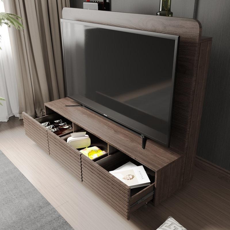 Ceviz Renkli Endüstriyel Ahşap Tekerlekli TV Standı 180x45x91 cm - 81340