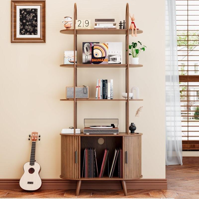 Ceviz Renkli Yüzyıl Ortası Modern Plak Dolabı 175 cm Yükseklik - 81526