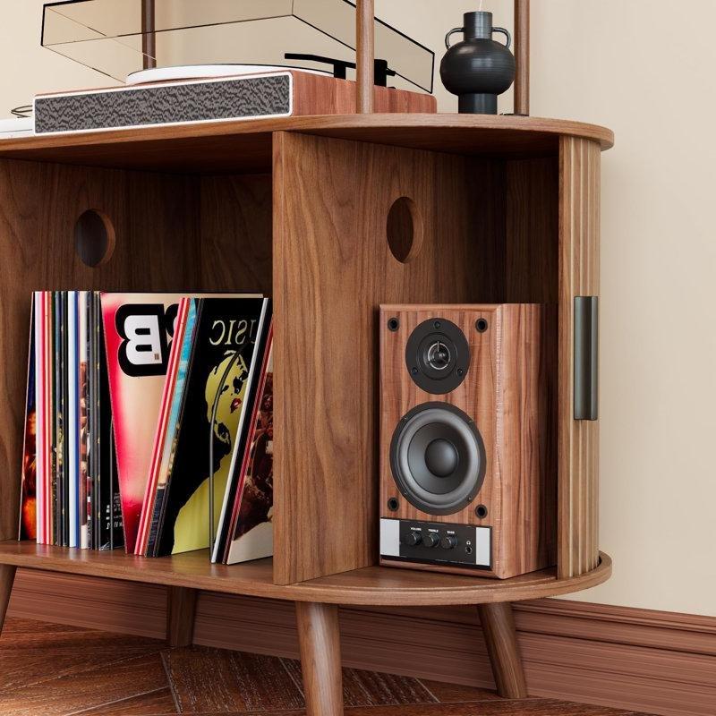 Ceviz Renkli Yüzyıl Ortası Modern Plak Dolabı 175 cm Yükseklik - 81526