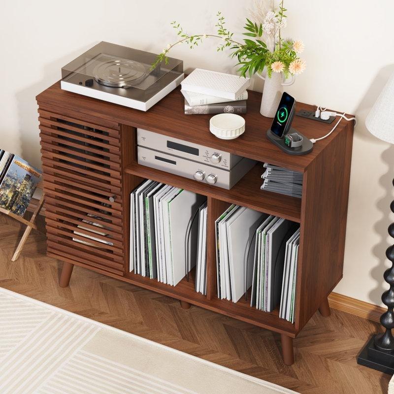 Ceviz Renkli Yüzyıl Ortası Tasarımlı Plak Dolabı 100x101x40 cm - 81565