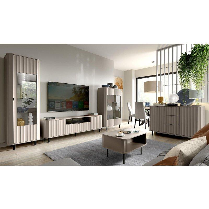 Clay Gray Renkli Modern TV Ünitesi 196 cm Açık Raflı ve Kapalı Depolama Alanıyla - 82171