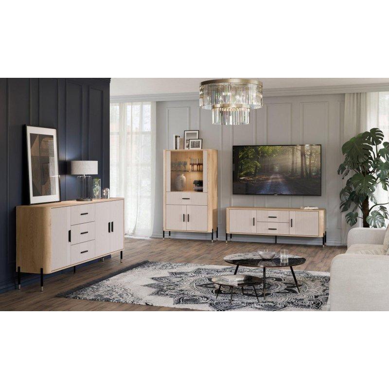 Cremona Torro Ahşap ve Kaszmir Mat Siyah Metal Uyumlu 165 cm Vitrinli TV Ünitesi - 82255