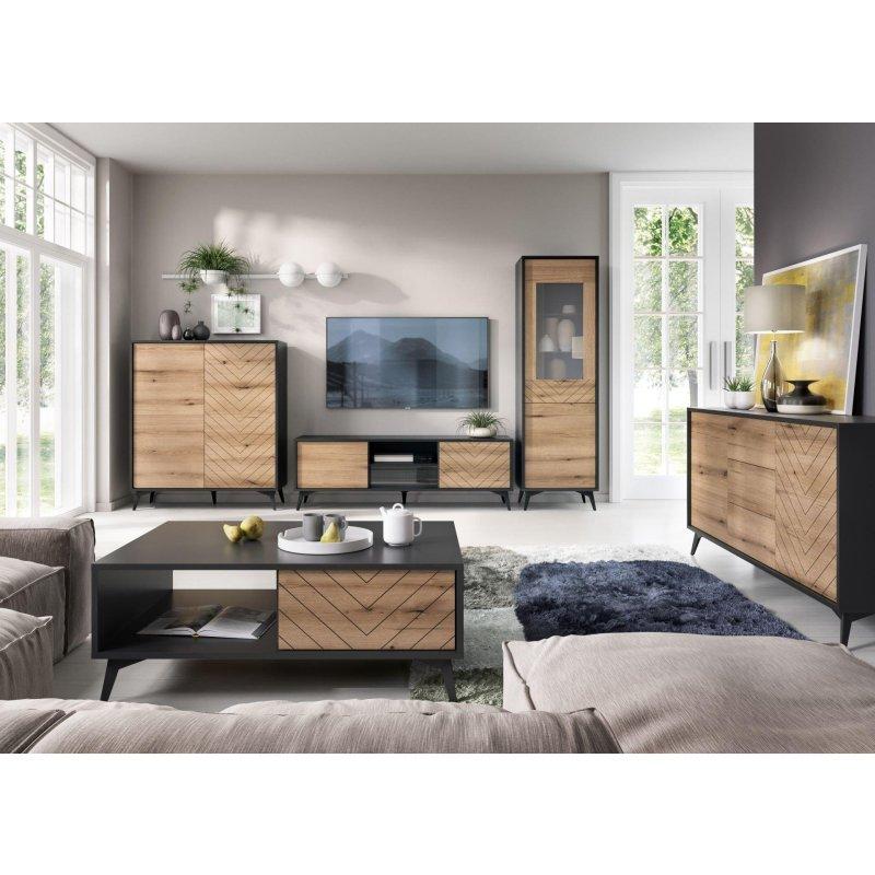 Dąb Evoke Renkli 154 cm Siyah Gövdeli Modern Vitrinli TV Ünitesi - 82318