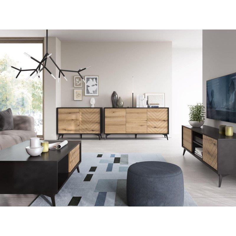 Dąb Evoke Renkli 154 cm Siyah Gövdeli Modern Vitrinli TV Ünitesi - 82318