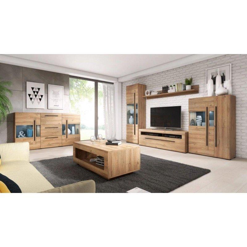 Dąb Grandson Ahşap TV Ünitesi 160x52x50 cm Açık Raflı Metal Tutamaklı - 82042