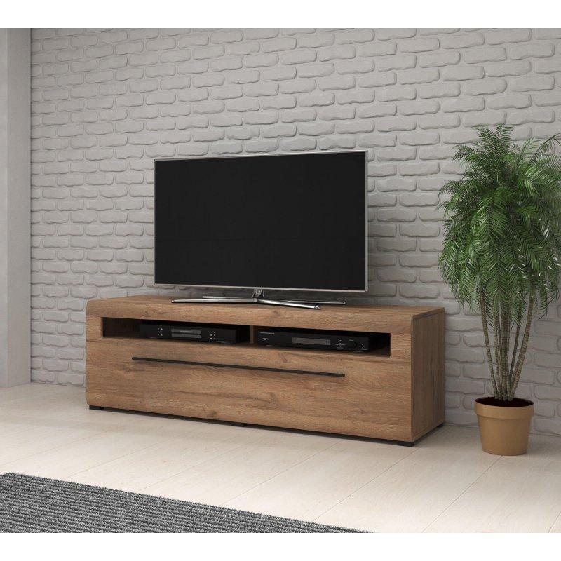 Dąb Grandson Ahşap TV Ünitesi 160x52x50 cm Açık Raflı Metal Tutamaklı - 82042