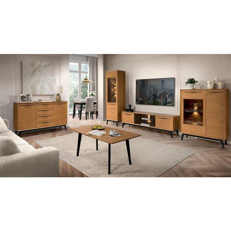 Dąb Karmel Renkli Endüstriyel Vitrinli TV Ünitesi 95x125x42 cm - 82036