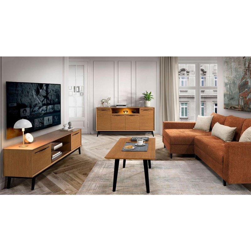 Dąb Karmel Renkli Endüstriyel Vitrinli TV Ünitesi 95x125x42 cm - 82036