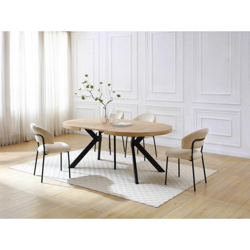 Doğal Açılır Yuvarlak Yemek Masası 300 cm Açık Ahşap ve Siyah Metal Ayaklı - 83041