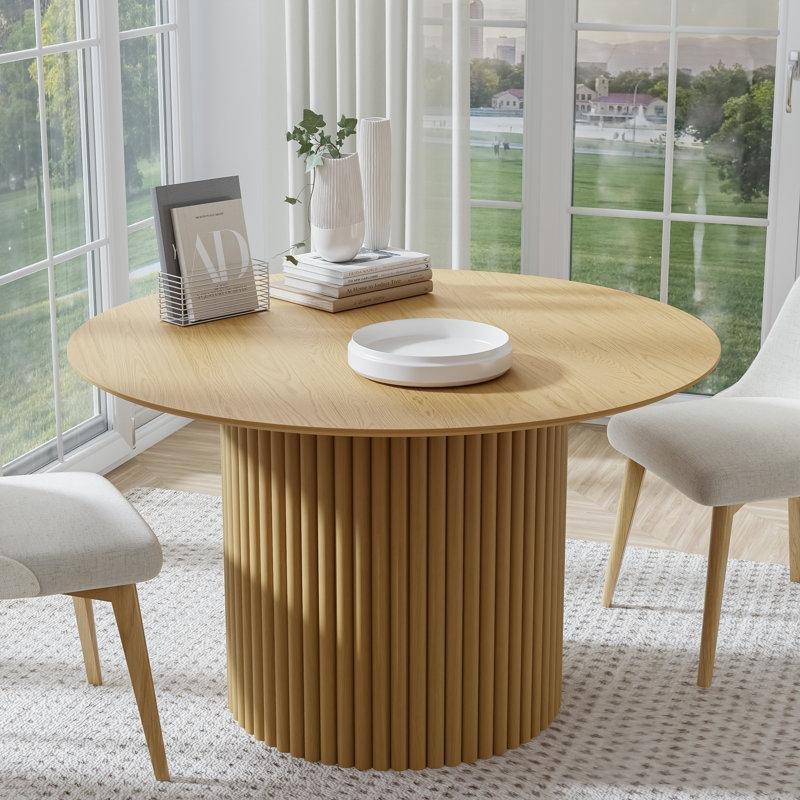 Doğal Ahşap Yuvarlak Pedestal Yemek Masası 117 cm - 82552