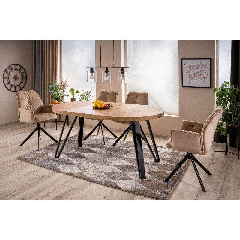 Doğal Meşe Laminat Açılır Yuvarlak Yemek Masası 100-168 cm Siyah Ayaklı - 82885