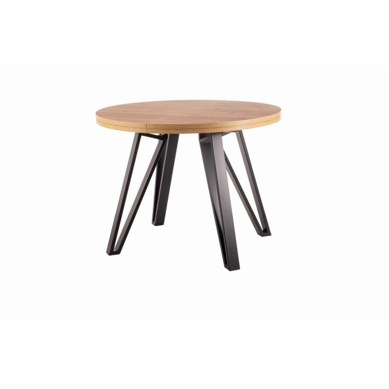 Doğal Meşe Laminat Açılır Yuvarlak Yemek Masası 100-168 cm Siyah Ayaklı - 82885