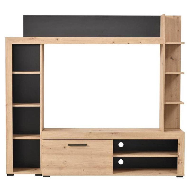 Doğal Meşe Renkli Anthrazitgri Detaylı 173x158x33 cm Vitrinli TV Ünitesi - 81835