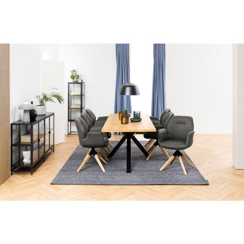 Doğal Meşe Veneerli Dikdörtgen Yemek Masası 220x90 cm Mat Siyah Metal Ayaklı - 82933