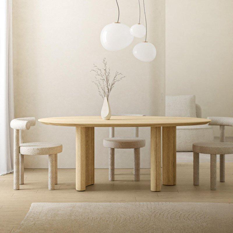 Doğal Meşe Yemek Masası 200 cm Yuvarlak Üst Tablalı Ahşap Ayaklı - 82852