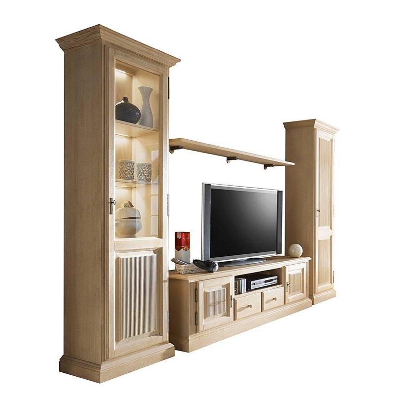 Dört Parçalı Çam Masif Ahşap Vitrinli TV Ünitesi 340x217 cm - 81817