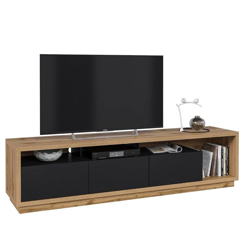 Dört Parçalı Siyah ve Ahşap Vitrinli TV Ünitesi 252x179 cm - 81790