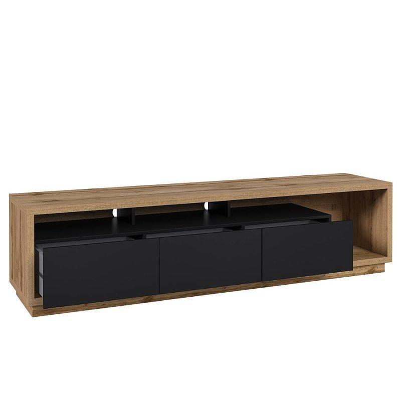 Dört Parçalı Siyah ve Ahşap Vitrinli TV Ünitesi 252x179 cm - 81790