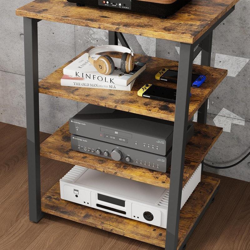 Dört Raflı Metal Çerçeveli Kahverengi Plak Dolabı 83 cm Yükseklik - 81469