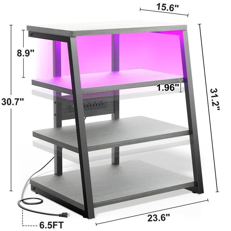Dört Raflı Metal Çerçeveli Plak Dolabı LED Işıklı Medya Konsolu 78x60x40 cm - 81661