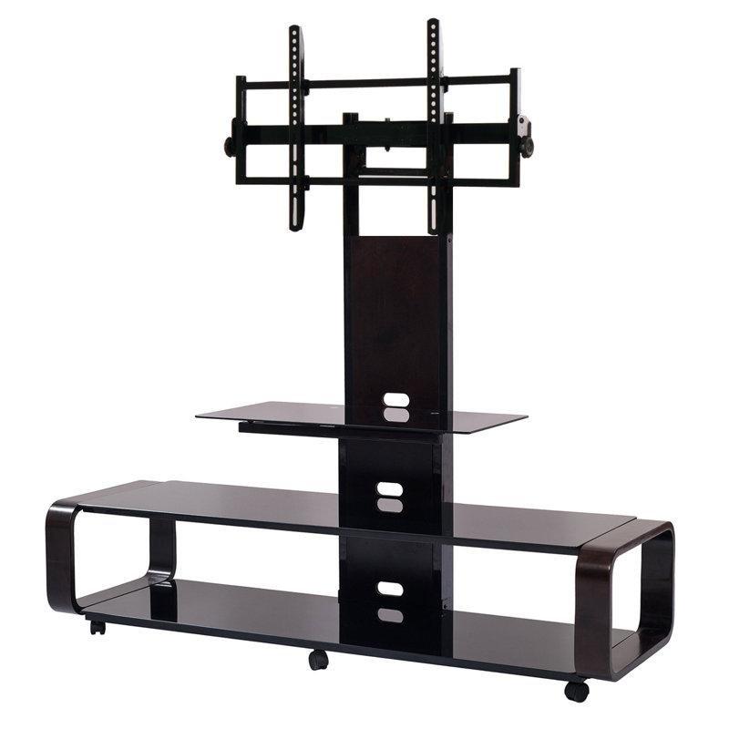 Eğimli Tasarımlı Siyah ve Koyu Ceviz Renkli 68 cm Genişliğinde Tekerlekli TV Standı - 81397