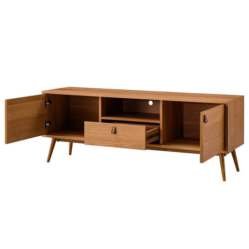 Eichenfurnirlü 150 cm TV Ünitesi Retro Tasarımlı Kahverengi Kunstleder Kulplu - 80578