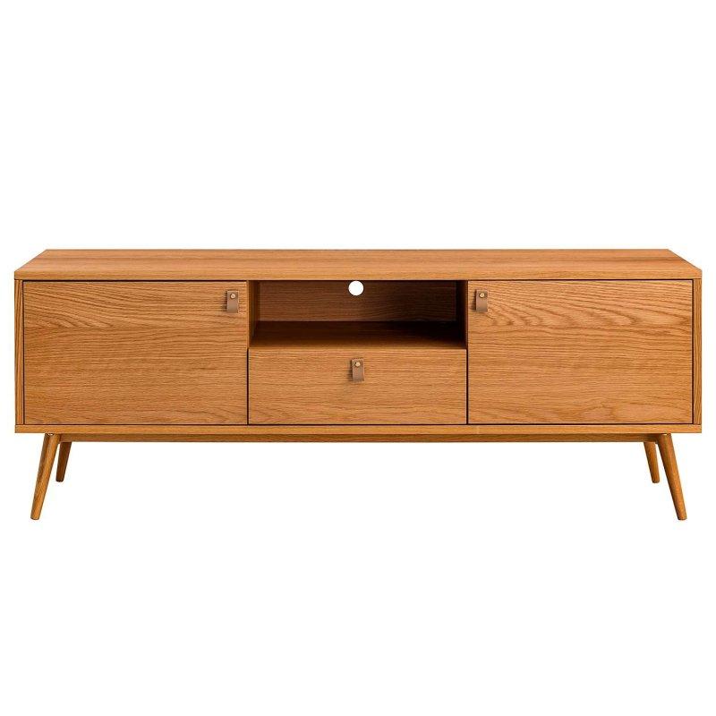 Eichenfurnirlü 150 cm TV Ünitesi Retro Tasarımlı Kahverengi Kunstleder Kulplu - 80578