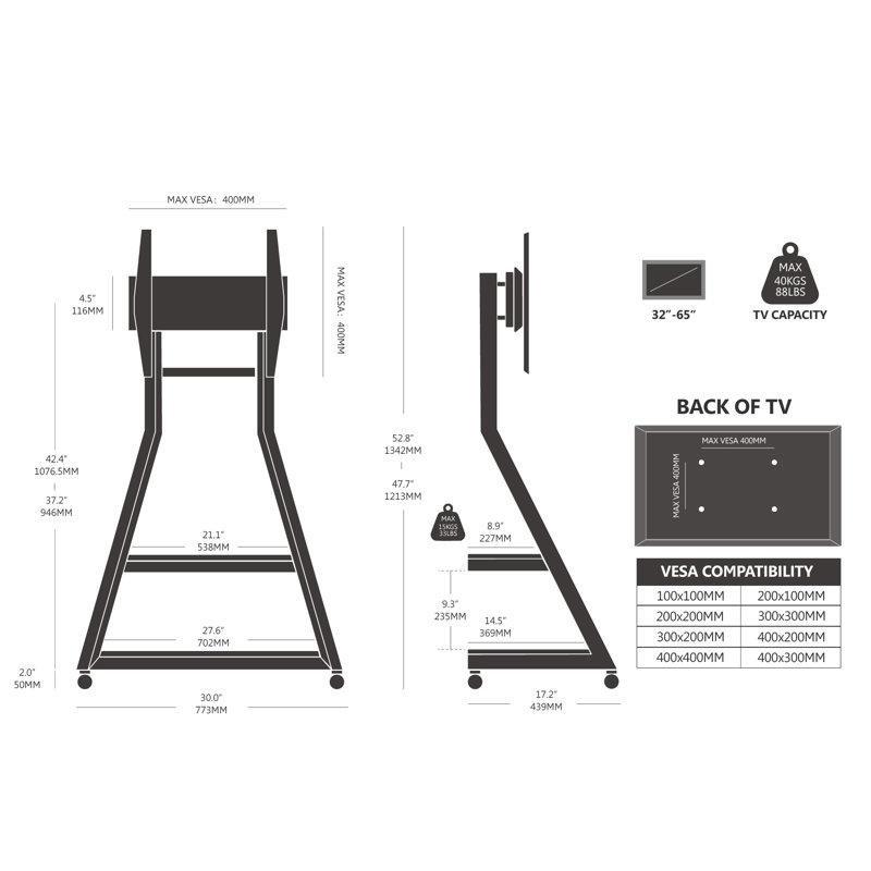 Eiffel Tower Tasarımlı Siyah Çelik Tekerlekli TV Standı 77x44x117 cm - 81433