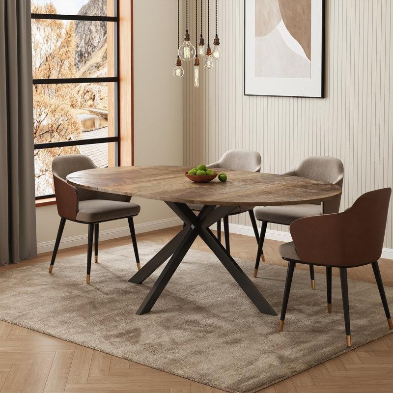 Endüstriyel Ahşap Açılır Yuvarlak Yemek Masası 110 cm Siyah Metal Çerçeveli - 82366