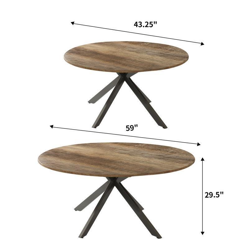 Endüstriyel Ahşap Açılır Yuvarlak Yemek Masası 110 cm Siyah Metal Çerçeveli - 82366