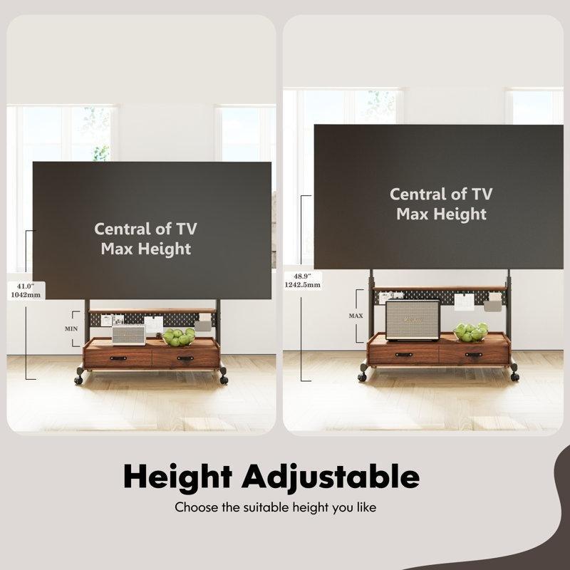 Endüstriyel Ahşap İki Çekmeceli 112x44x155 cm Tekerlekli TV Standı - 81445