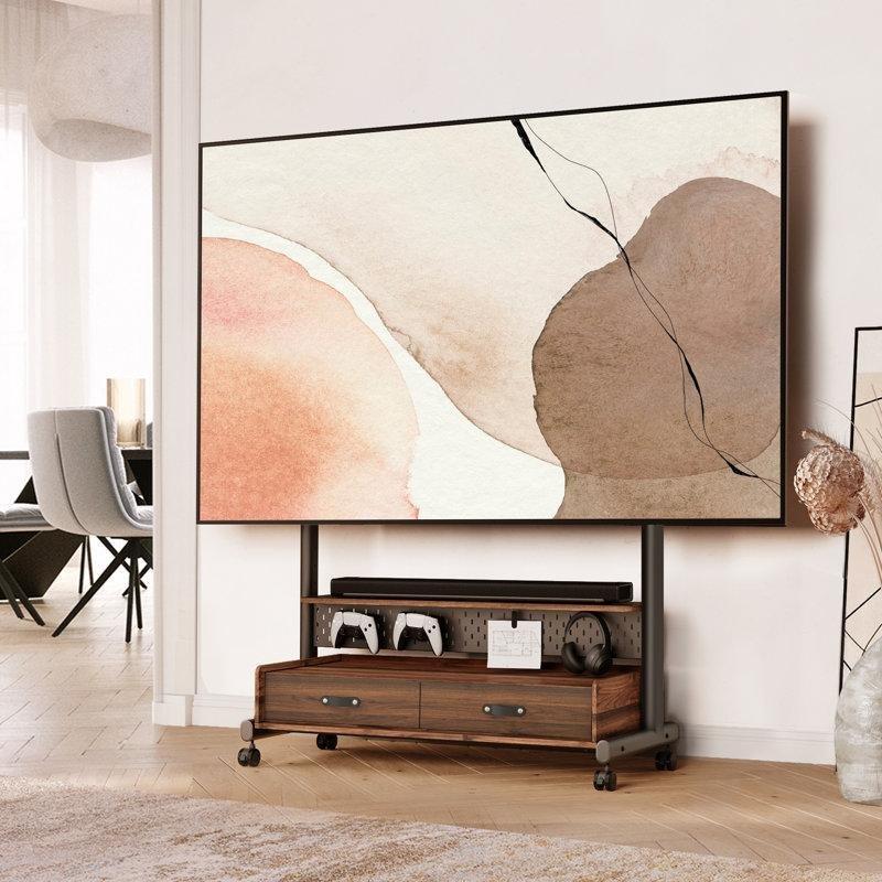 Endüstriyel Ahşap İki Çekmeceli 112x44x155 cm Tekerlekli TV Standı - 81445