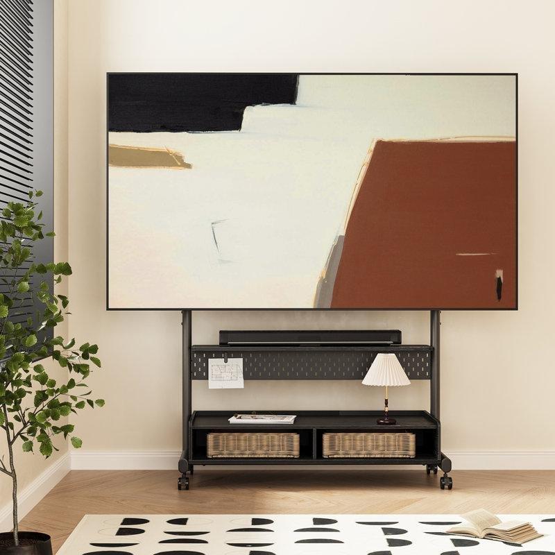 Endüstriyel Ahşap İki Raflı 112x44x155 cm Tekerlekli TV Standı - 81451