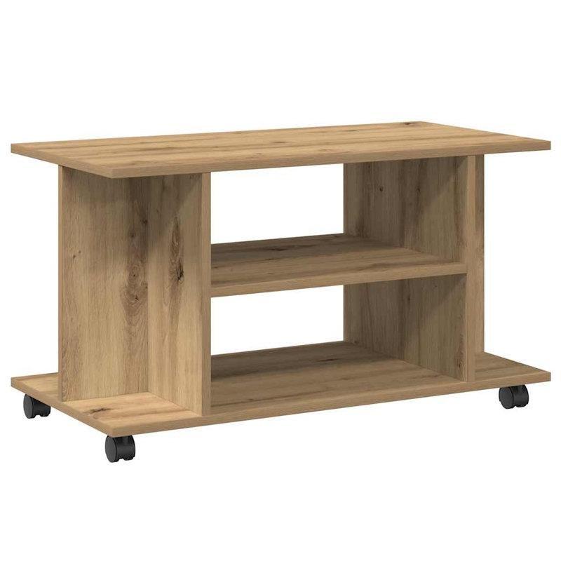 Endüstriyel Ahşap Tekerlekli TV Standı 80x40x45 cm Meşe Rengi - 81361