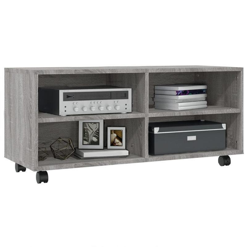 Endüstriyel Ahşap Yapılı Siyah Tekerlekli TV Standı 90x35x35 cm - 81364
