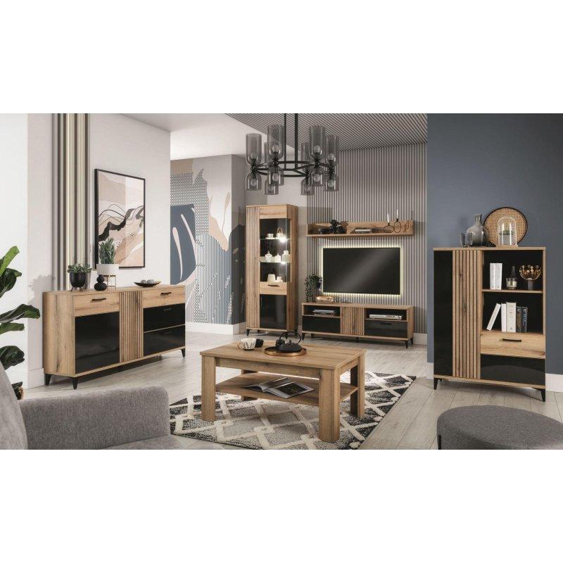 Evoke Açık Ahşap ve Siyah Parlak Vitrinli TV Ünitesi 148x53x39 cm - 82201