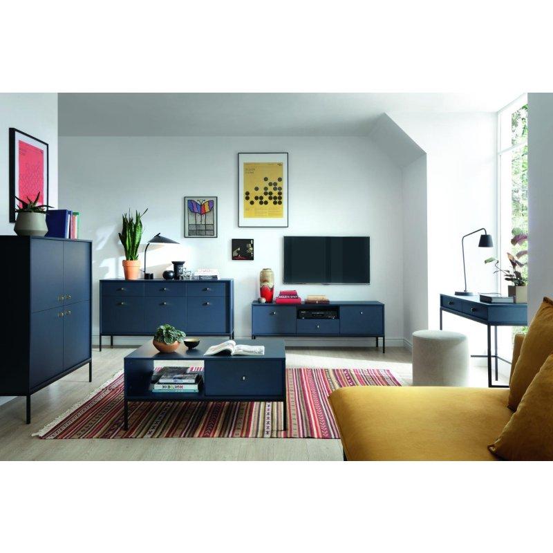 Granatowa Vitrinli TV Ünitesi 154x56 cm Loft Tasarımlı Metal Ayaklı - 82135