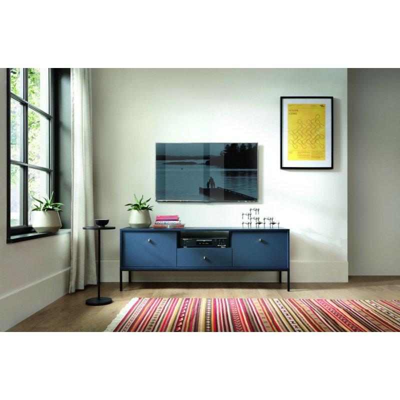 Granatowa Vitrinli TV Ünitesi 154x56 cm Loft Tasarımlı Metal Ayaklı - 82135