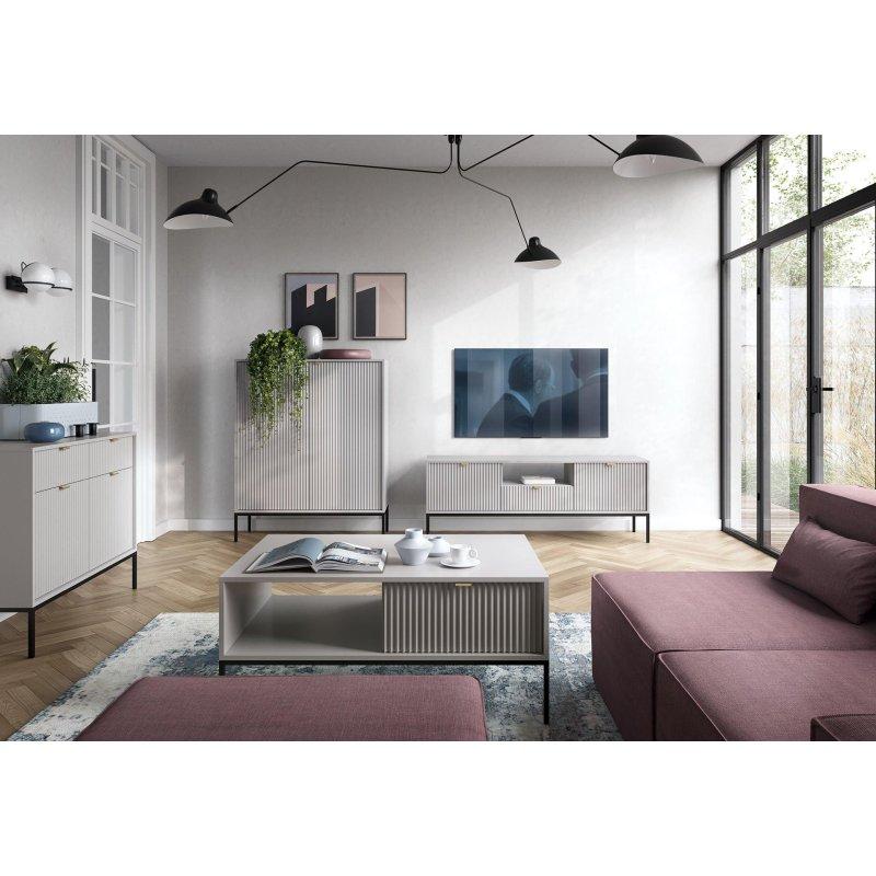 Gri Laminat Vitrinli TV Ünitesi 154x56 cm Siyah Ayaklı - 82288