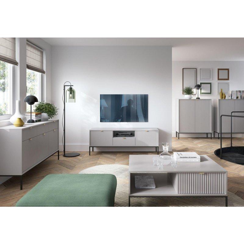 Gri Laminat Vitrinli TV Ünitesi 154x56 cm Siyah Ayaklı - 82288