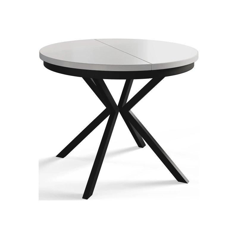 Gri Renkli Açılır Yuvarlak Yemek Masası 100-180 cm Siyah Metal Ayaklı - 83029