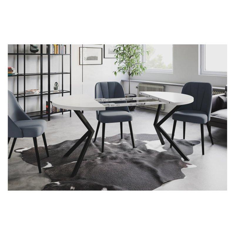 Gri Renkli Açılır Yuvarlak Yemek Masası 100-180 cm Siyah Metal Ayaklı - 83029